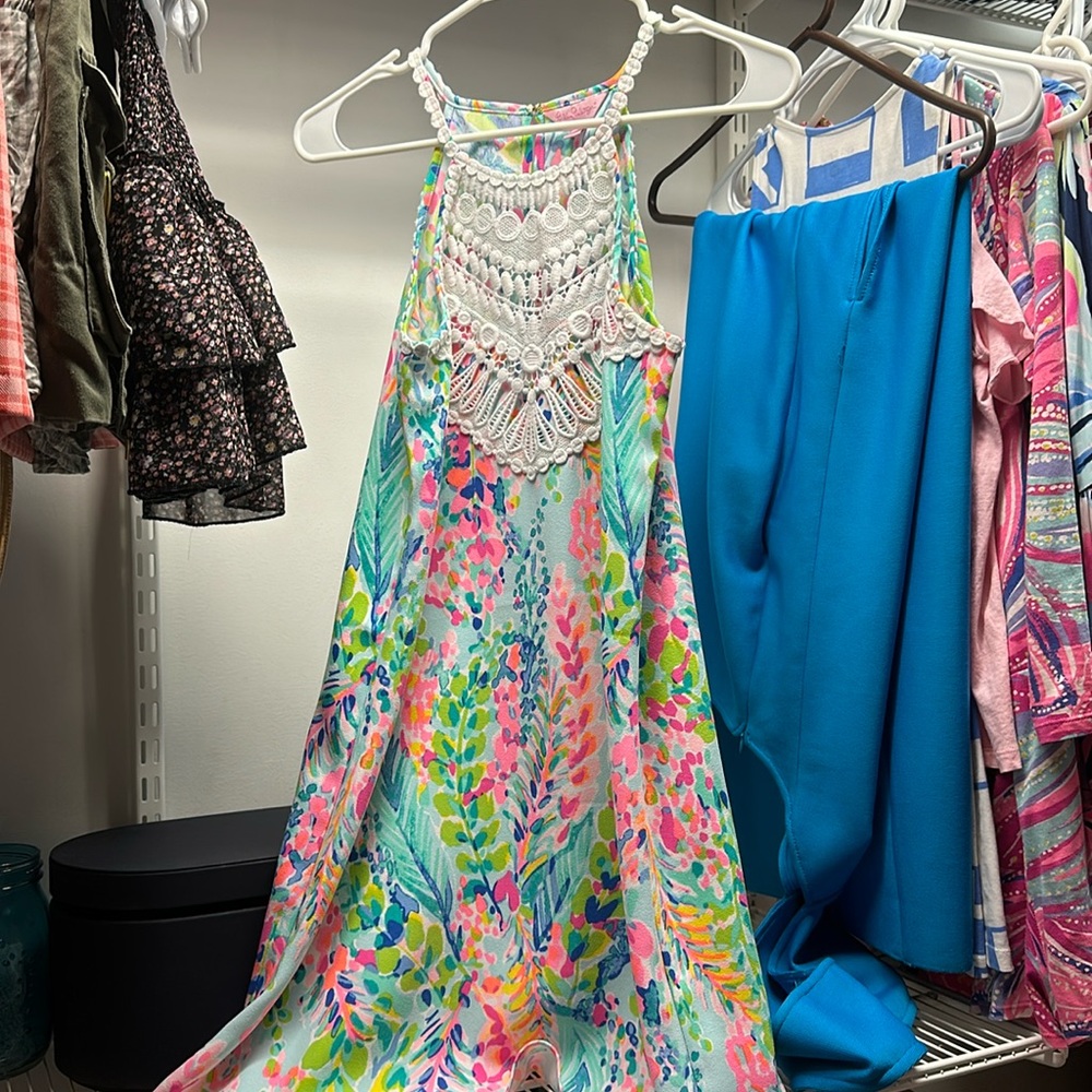 Multicolored dress with Lace Detail at top